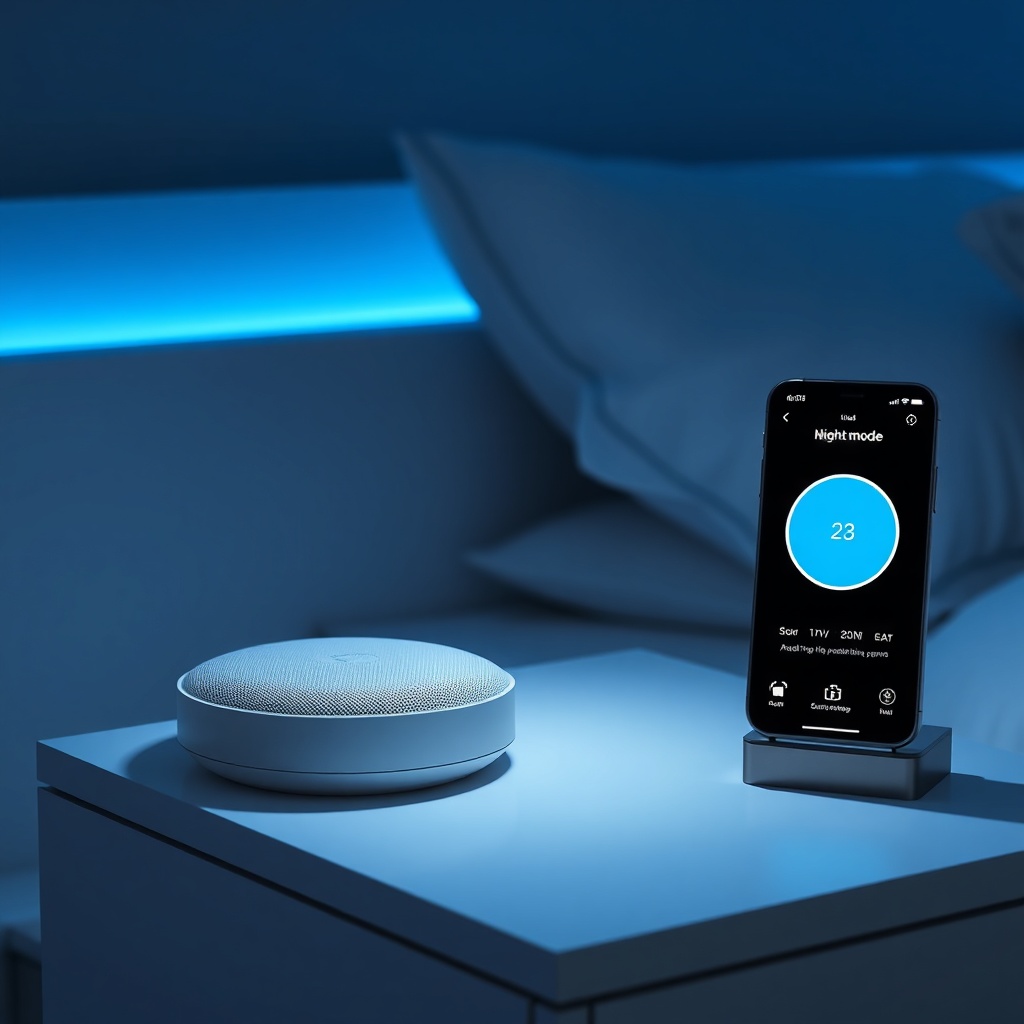 <clean photorealistic photo/illustration of an Ajax Systems Hub 2 placed on a nightstand